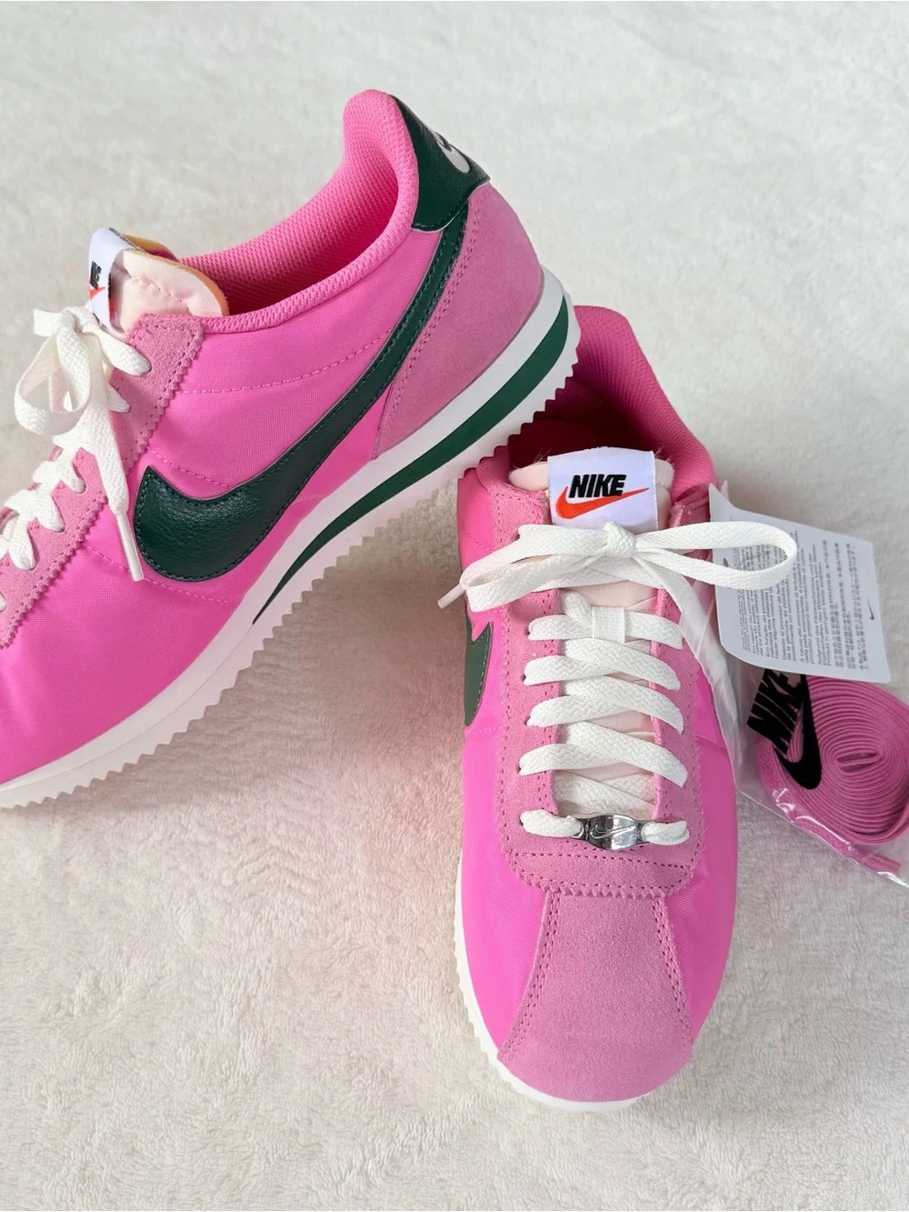 Nike Women's Cortez Pinksicle Fir Green Swoosh Accent Sneakers - Size 9 (NWOB)